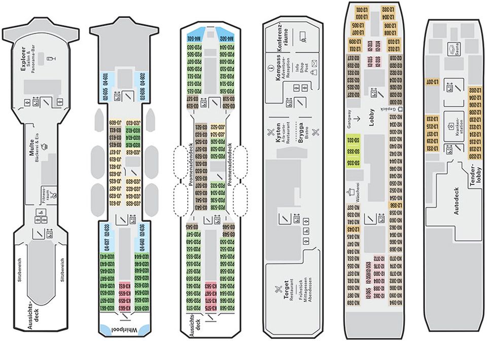 Kabinenplan der MS Midnatsol von Hurtigruten