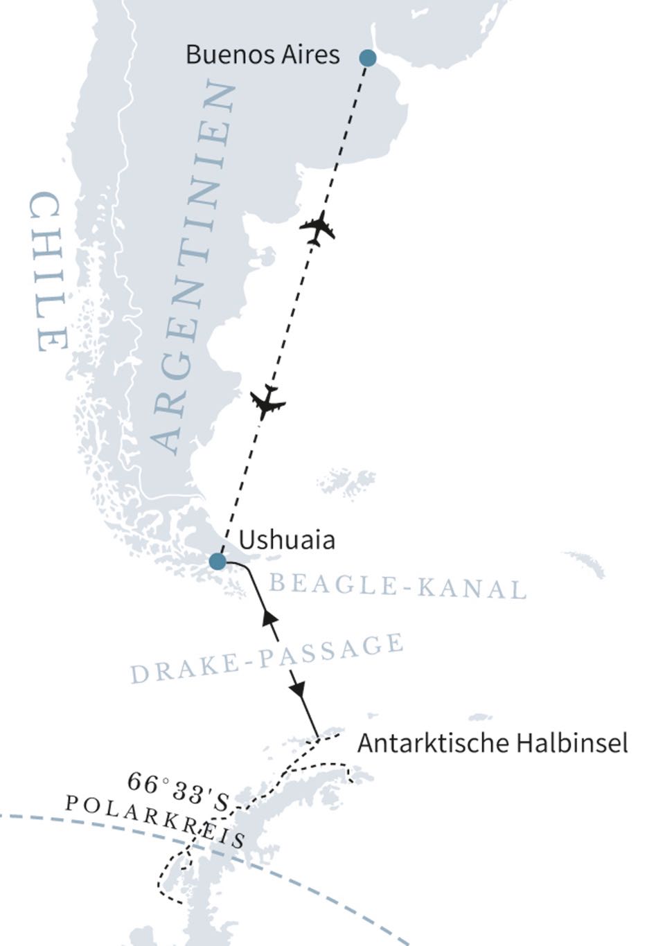 Schiffsroute der Fotoreise Antarktis